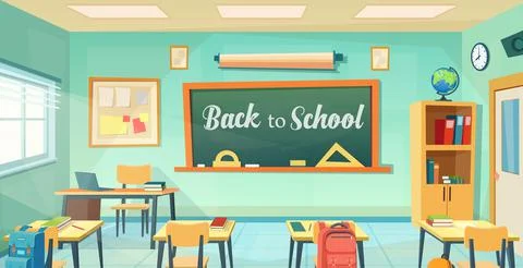 Empty school classroom in cartoon style. Stock Illustration