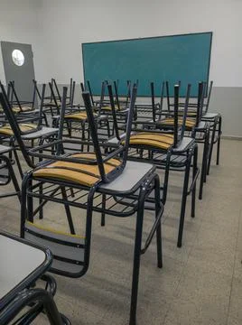 Empty school classroom. Closed school concept. Stock Photos