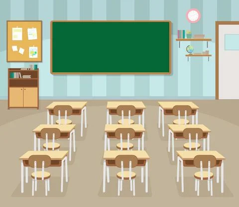 Empty school classroom with green chalkboard Stock Illustration