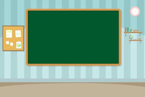 Empty school classroom with green chalkboard Stock Illustration