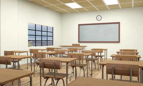 An Empty school classroom interior 3d illustration Stock Photos