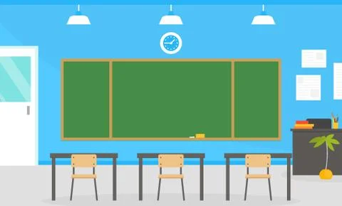 Empty School Classroom Interior, Back to School Concept Cartoon Vector Stock Illustration