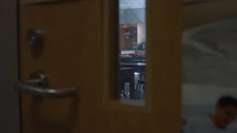 Empty School Classroom through Door Stock Footage