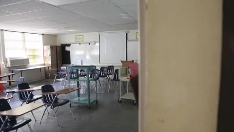 Empty School Classroom Track In From Door Stock-Footage 134194142