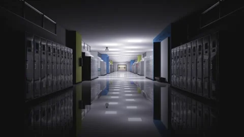 Empty school corridor. 3d rendering. Seamless loop. Stock Footage 257984517