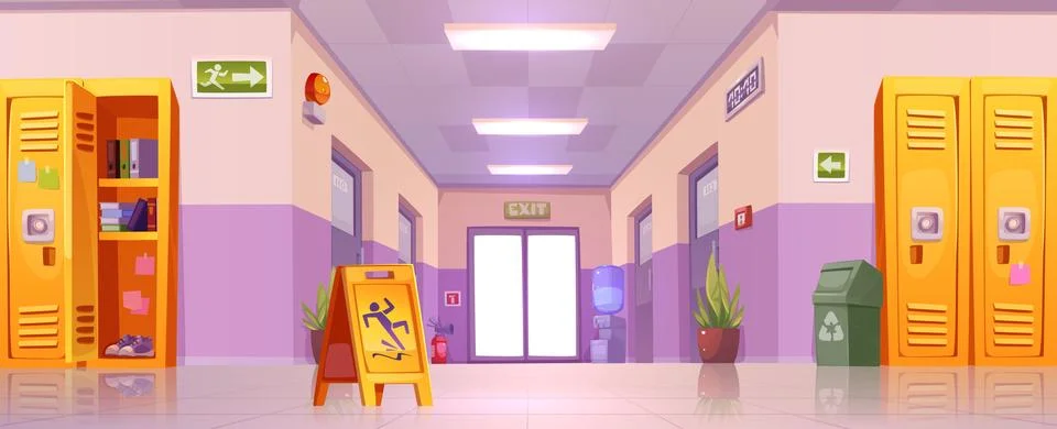Empty school corridor cartoon vector 스톡 일러스트
