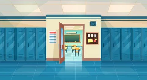 Empty School Corridor Stock Illustration