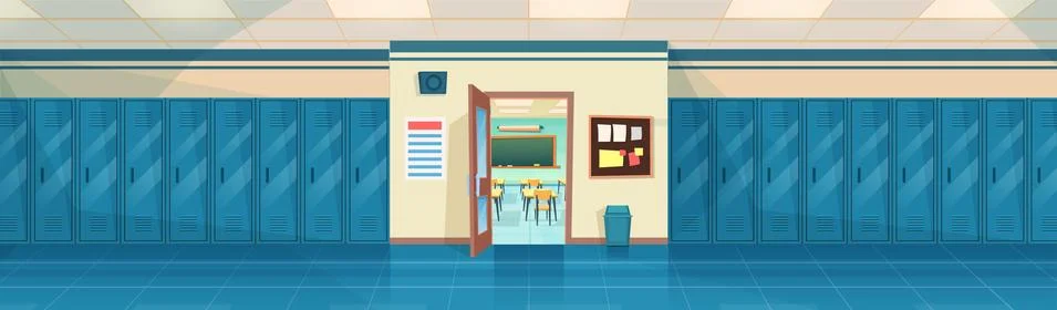 Empty School Corridor Stock Illustration