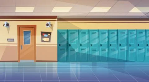 Empty School Corridor Interior With Row Of Lockers Horizontal Banner Stock Illustration