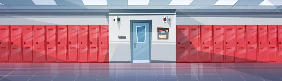 Empty School Corridor Interior With Row Of Lockers Horizontal Banner Stock Illustration