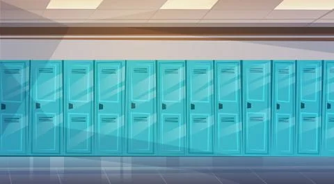 Empty School Corridor Interior With Row Of Lockers Horizontal Banner Stock Illustration