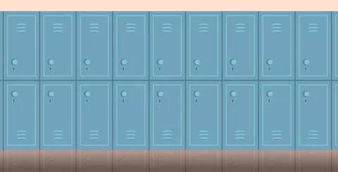 Empty school corridor interior with row of lockers horizontal flat Stock Illustration