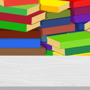 Empty school desk with a stack of books on the background. Education concept. Stock Illustration