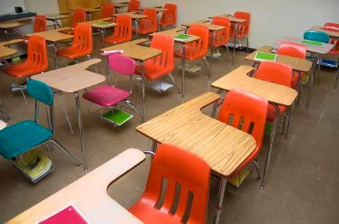 Empty school desks Stock Photos
