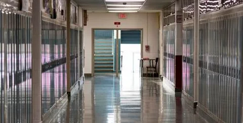 Empty school hallway due to closed for caronavirus Stock Photos