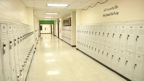 Empty School hallway with lockers Stock Footage 252090396