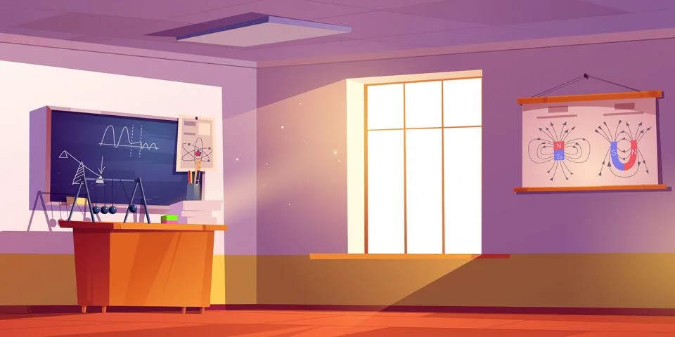 Empty school physics classroom with chalkboard Stock Illustration