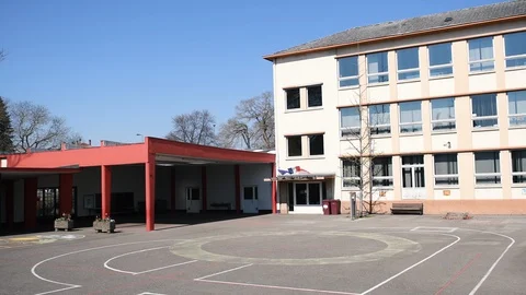 Empty school yard during Coronavirus Covid 19 pandemic Stock Footage 127869566