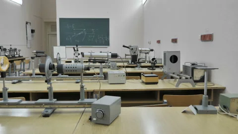 Empty Science Classroom In A High School Stock Footage 145679629