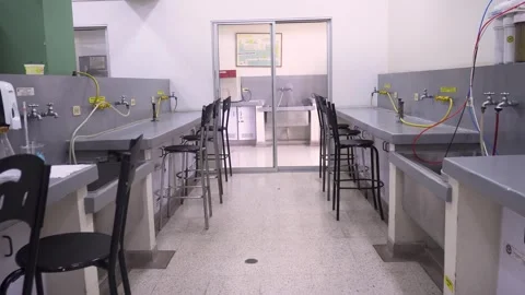 Empty Science Lab Ready for Students with Clean Setup Stock Footage 333178450