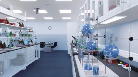 Empty scientific research laboratory interior 3D Stock Illustration