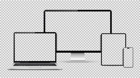 Empty screen computer, laptop, tablet, smartphone mockup. Set technology de.. Stock-Illustration
