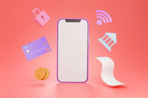 Empty screen smartphone with via credit card for internet banking and secure  Illustrazione stock