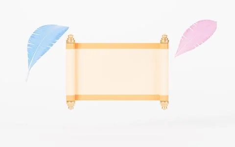 Empty scroll and feathers on the white background, 3d rendering. Stock Illustration
