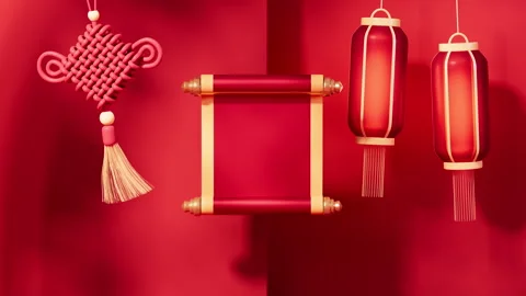 Empty scroll with Chinese traditional style background, 3d rendering. Stock Footage 255208822