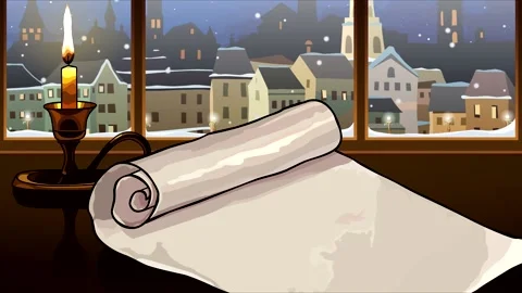 An empty scroll is on the table with a candle 動画素材 168311359