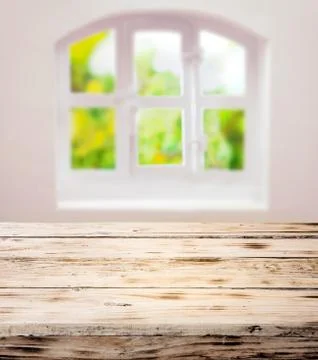 Empty scrubbed clean rustic wooden kitchen table Stock Photos