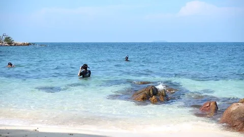 Empty sea and beach background with copy space, sea sand sky and summer day Video stock 82249437