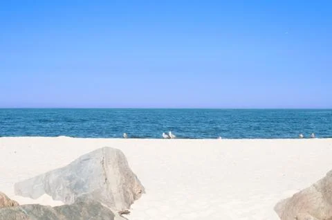 Empty sea and beach background. Summer beach paradise. Tropical island beach. Stock Photos