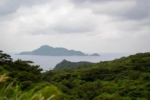 Empty sea and mountain road in spring at Aka Island, Zamami Village, Okinawa 写真素材