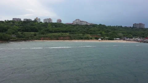 Empty sea beach in bad weather aerial view without people Stock Footage 157705990