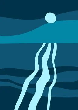 Empty sea surface with moonlit path night seascape Stock Illustration