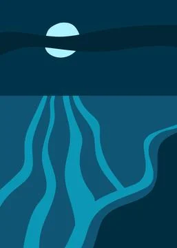 Empty sea surface with moonlit path night seascape Stockillustratie