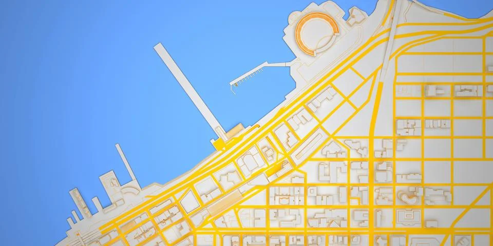 Empty seaport in abstract low poly city top view Stock Illustration