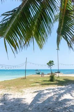 Empty seaside space, with lanterns . Stock Photos