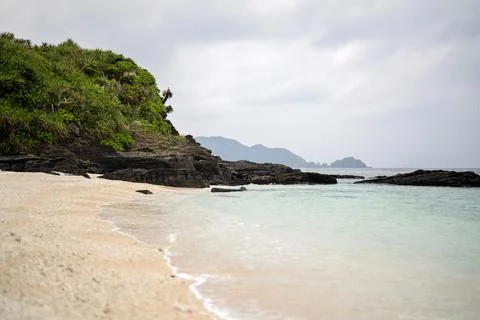 Empty seaside in spring at Aka Island, Zamami Village, Okinawa Prefecture, Japan Stockfoto's