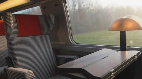 An empty seat aboard a bullet train to Paris. Shot at 120fps. Stock Footage 106894872