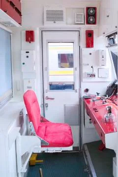 Empty seat inside control room train Stock Photos