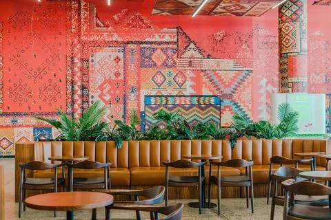 Empty seating area inside Tirana International Airport in Albania Stock Photos