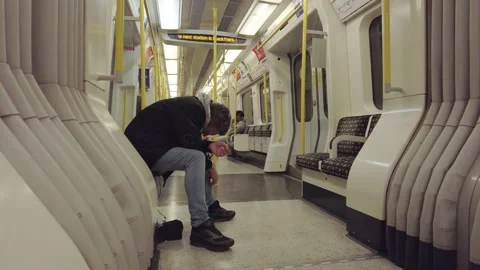 Empty seats on the District Line Underground Tube Train Stock Footage 152606884