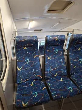 Empty seats in the funicular cabin in Kyiv, Ukraine 스톡 사진