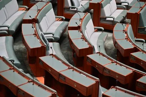 Empty seats at The House of Representatives inside Australia Parliament Hou.. Stock-Fotos