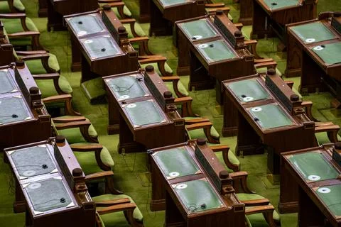Empty seats inside House of Commons at Canada Parliament. Ottawa, Canada - Stock-Fotos