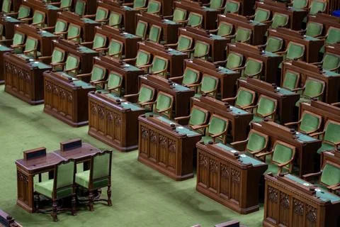 Empty seats inside House of Commons at Canada Parliament. Ottawa, Canada - Stock-Fotos