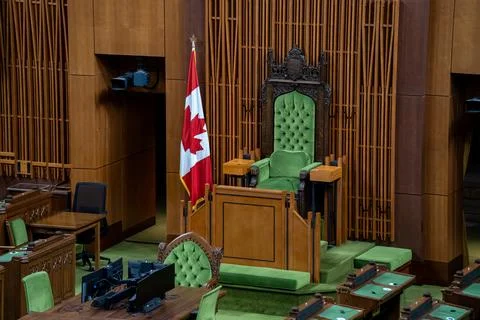 Empty seats inside House of Commons at Canada Parliament. Ottawa, Canada - Stock-Fotos