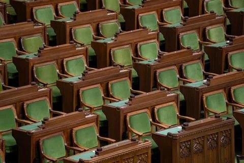 Empty seats inside House of Commons at Canada Parliament. Ottawa, Canada - Stock-Fotos